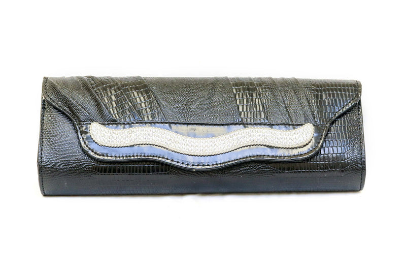 Black embossed clutch purse with crystals - Trendz & Traditionz Boutique