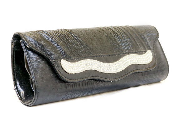 Black embossed clutch purse with crystals - Trendz & Traditionz Boutique