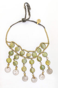 Brass Beaded Necklace With Artificial Emerald Stones - Trendz & Traditionz Boutique
