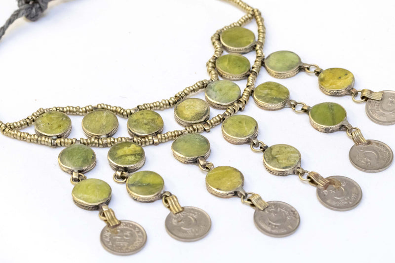 Brass Beaded Necklace With Artificial Emerald Stones - Trendz & Traditionz Boutique