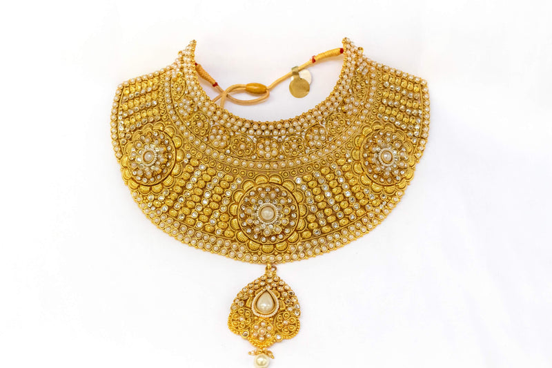 Hand Made Carved Brass Choker- Necklace With Pearls- Trendz & Traditionz Boutique