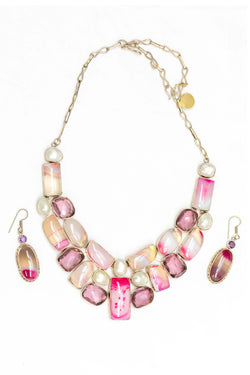 Pink Gemstone & Moonstone Necklace and Earrings - Trendz & Traditionz Boutique
