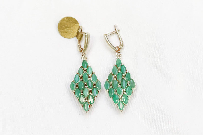 Silver Diamond Shaped Emerald Earrings - Trendz & Traditionz Boutique