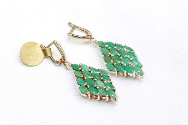 Silver Diamond Shaped Emerald Earrings - Trendz & Traditionz Boutique