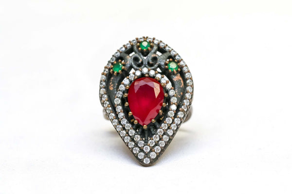 Silver and Copper Ring with Large Red Center Stone - Trendz & Traditionz Boutique