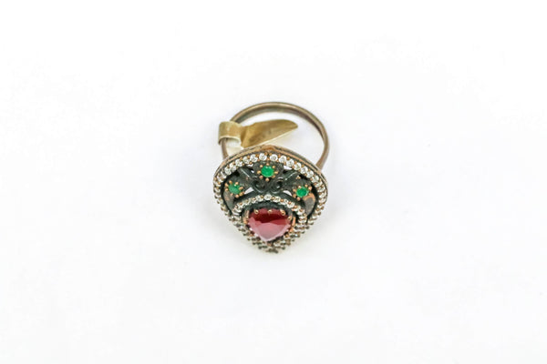 Silver and Copper Ring with Large Red Center Stone - Trendz & Traditionz Boutique