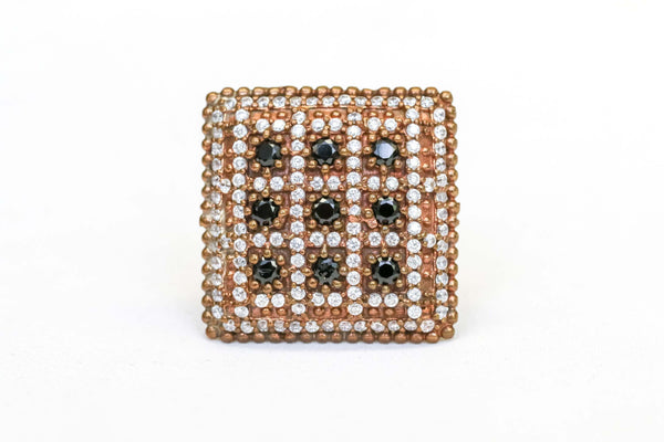 Square Ring Set with Black and White Stones - Trendz & Traditionz Boutique