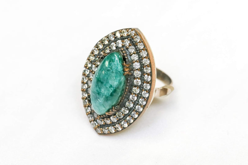 Ring Set with Large Green Stone - Trendz & Traditionz Boutique