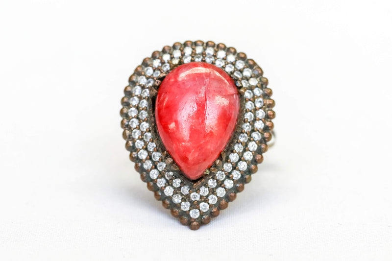 Silver Ring with Red Stone - Trendz & Traditionz Boutique