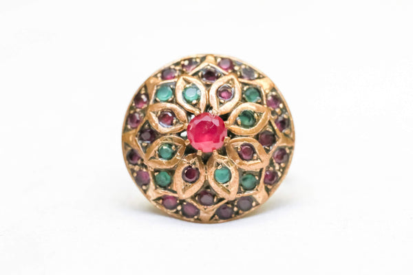Golden Ring with Ruby and Emerald - Trendz & Traditionz Boutique