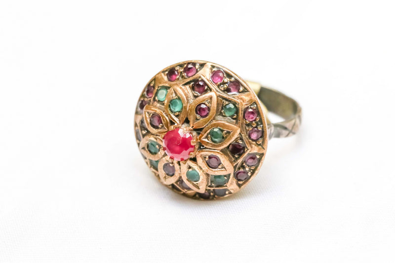 Golden Ring with Ruby and Emerald - Trendz & Traditionz Boutique