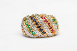 Gold and Silver Ring Set with Blue, Red, and Green Gems - Trendz & Traditionz Boutique
