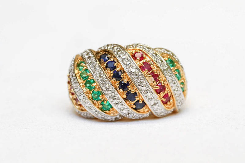 Gold and Silver Ring Set with Blue, Red, and Green Gems - Trendz & Traditionz Boutique