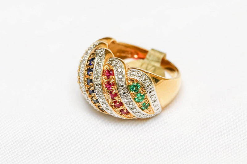 Gold and Silver Ring Set with Blue, Red, and Green Gems - Trendz & Traditionz Boutique