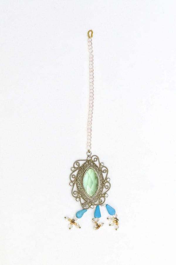 Silver Forehead Jewelry with Green Gem - Trendz & Traditionz Boutique