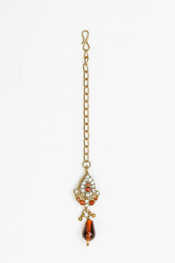 Golden Forehead Jewelry with Orange Center Stone - Trendz & Traditionz Boutique