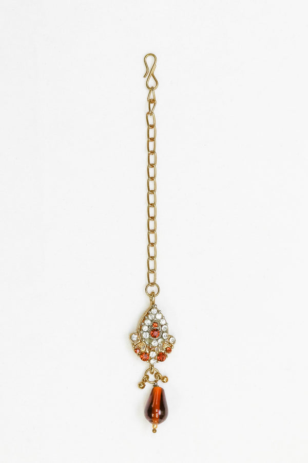 Golden Forehead Jewelry with Orange Center Stone - Trendz & Traditionz Boutique