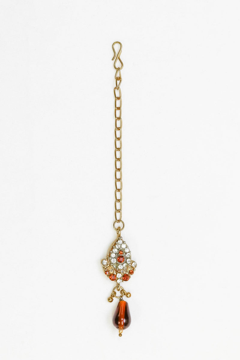 Golden Forehead Jewelry with Orange Center Stone - Trendz & Traditionz Boutique