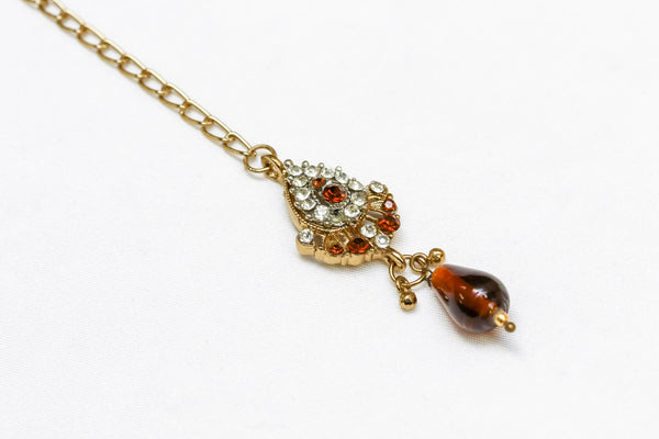 Golden Forehead Jewelry with Orange Center Stone - Trendz & Traditionz Boutique