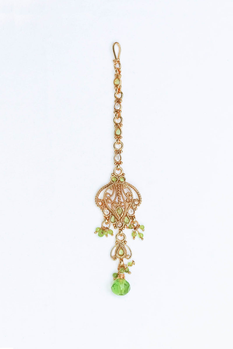 Golden Forehead Jewelry with Green Stones - Trendz & Traditionz Boutique