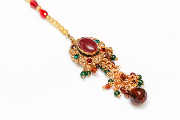 Golden Forehead Jewelry with Red Stone - Trendz & Traditionz Boutique