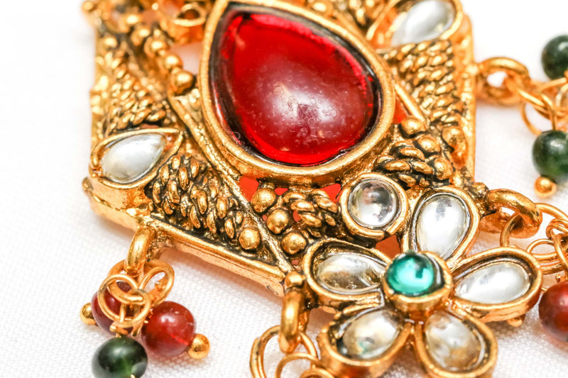 Golden Forehead Jewelry with Red Kundan Center Stone - Trendz & Traditionz Boutique