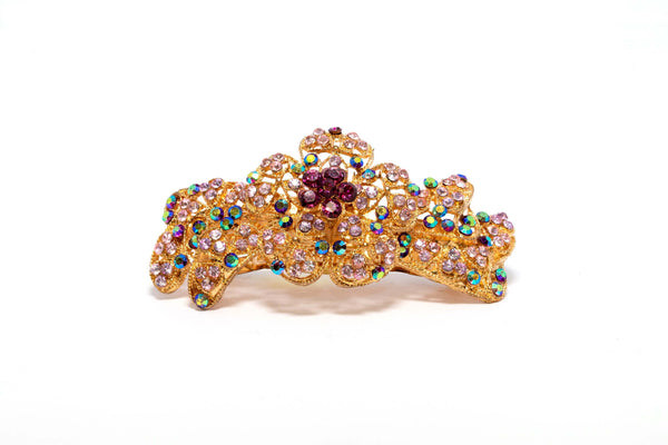 Golden Hair Pin Beret With Multi-Colored Rhinestones - Trendz & Traditionz Boutique 