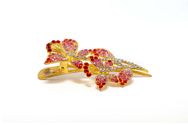 Sparking Pink and Red Detailed Golden Hair Clip - Trendz & Traditionz Boutique 