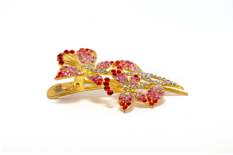 Sparking Pink and Red Detailed Golden Hair Clip - Trendz & Traditionz Boutique 