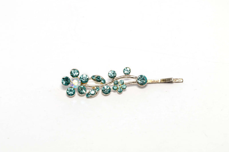 Flowered Aqua Diamante Hair Pin - Trendz & Traditionz Boutique
