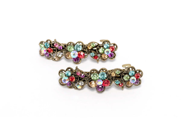 Flowered Multi-Colored Diamante Hair Clip - Trendz & Traditionz Boutique 