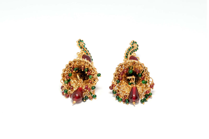 Dangling Gold, Green, Red Earrings - Trendz & Traditionz Boutique