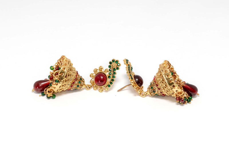 Dangling Gold, Green, Red Earrings - Trendz & Traditionz Boutique