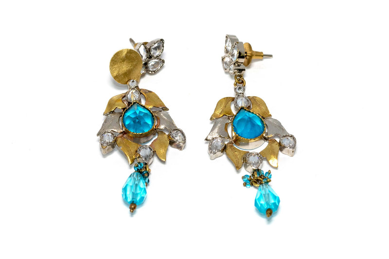 Dangling Gold, Silver, and Aqua Earrings - Trendz & Traditionz Boutique 