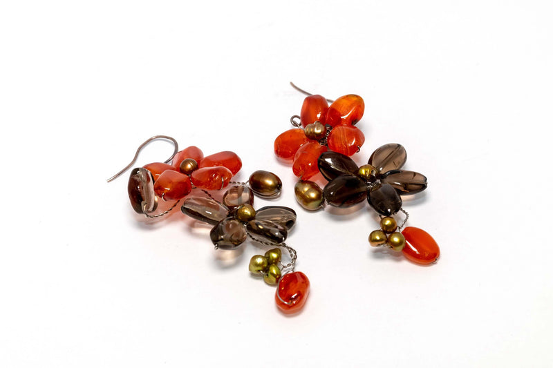 Flowered Red and Brown Dangling Earrings- Trendz & Traditionz Boutique 