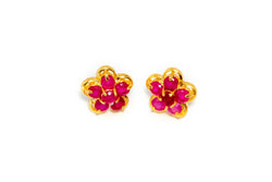 Gold Flower Shaped Earrings With Pink Stone - Trendz & Traditionz Boutique 
