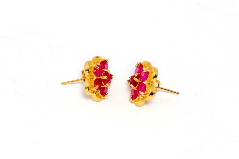 Gold Flower Shaped Earrings With Pink Stone - Trendz & Traditionz Boutique 