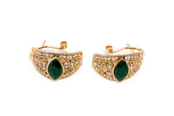 Golden Earrings with Green Gems - Trendz & Traditionz Boutique