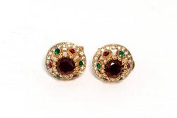 Gold Stud Earrings With Precious Stones - Trendz & Traditionz Boutique 