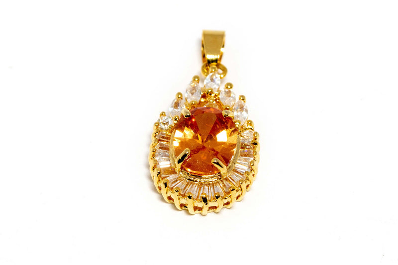 Gold Pendant With Orange Stone - Trendz & Traditionz Boutique