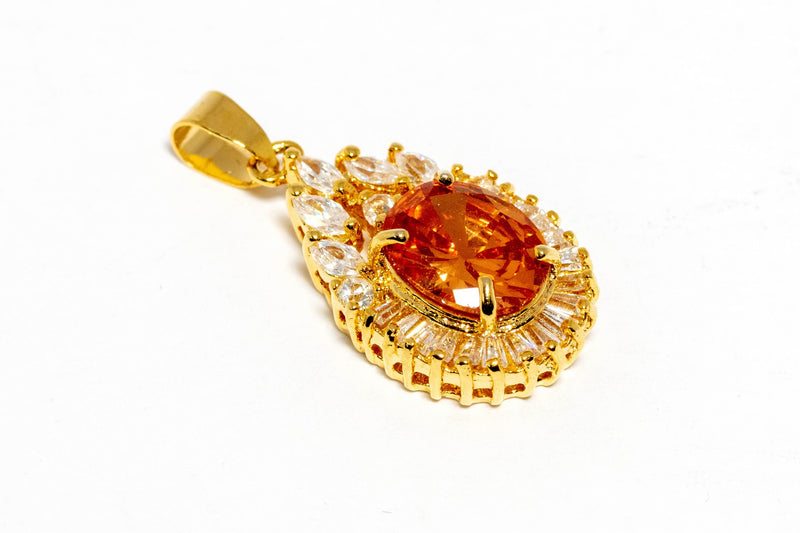 Gold Pendant With Orange Stone - Trendz & Traditionz Boutique