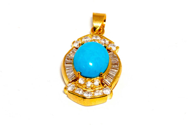 Gold Pendant With Large Turquoise Stone - Trendz & Traditionz Boutique 