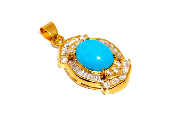 Gold Pendant With Large Turquoise Stone - Trendz & Traditionz Boutique 
