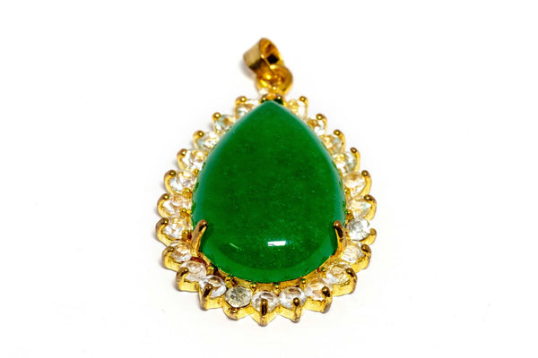 Gold Pendant With Large Green Stone - Trendz & Traditionz Boutique