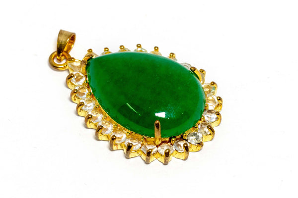 Gold Pendant With Large Green Stone - Trendz & Traditionz Boutique