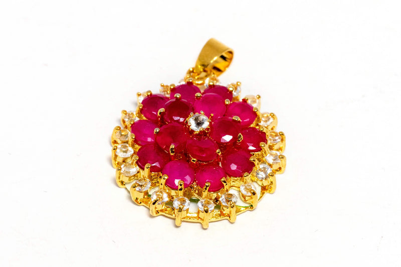 Pink Gem Stone Flower Pendant - Trendz & Traditionz Boutique