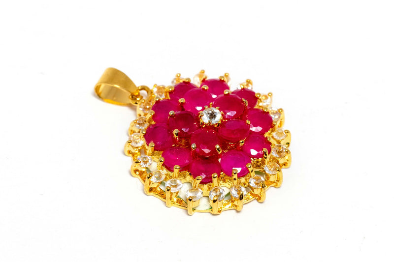 Pink Gem Stone Flower Pendant - Trendz & Traditionz Boutique