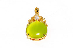 Gold Pendant With Line Green Stone - Trendz & Traditionz Boutique