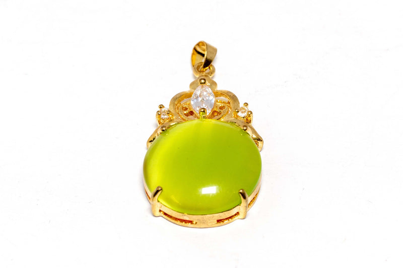 Gold Pendant With Line Green Stone - Trendz & Traditionz Boutique