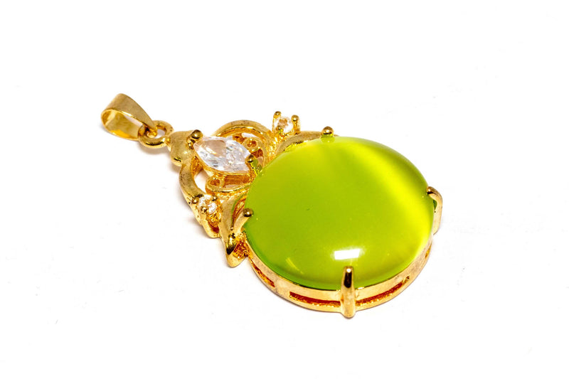 Gold Pendant With Line Green Stone - Trendz & Traditionz Boutique